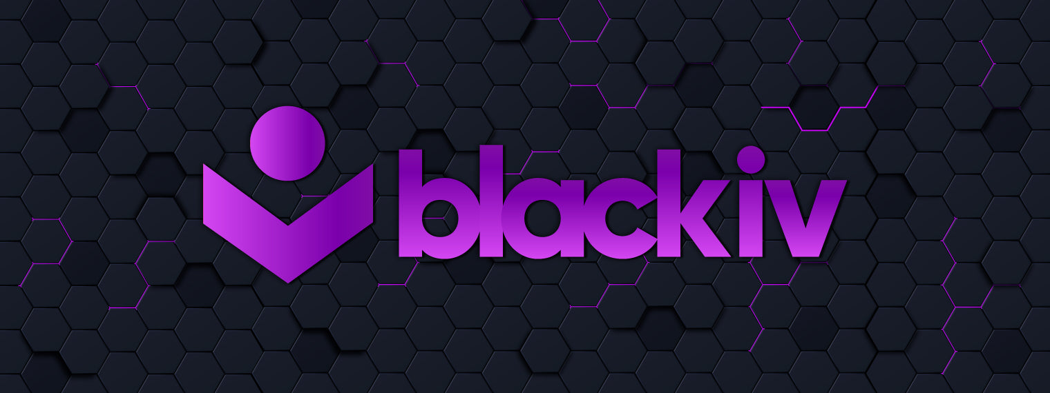 BLACK IV logo in purple text on a hexagonal background with purple accents.